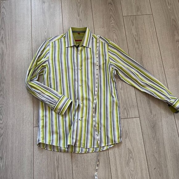Luchiano Visconti Teen Two Ply Mercerized Cotton Button-Up Shirt Striped Size 16 - Picture 4 of 9